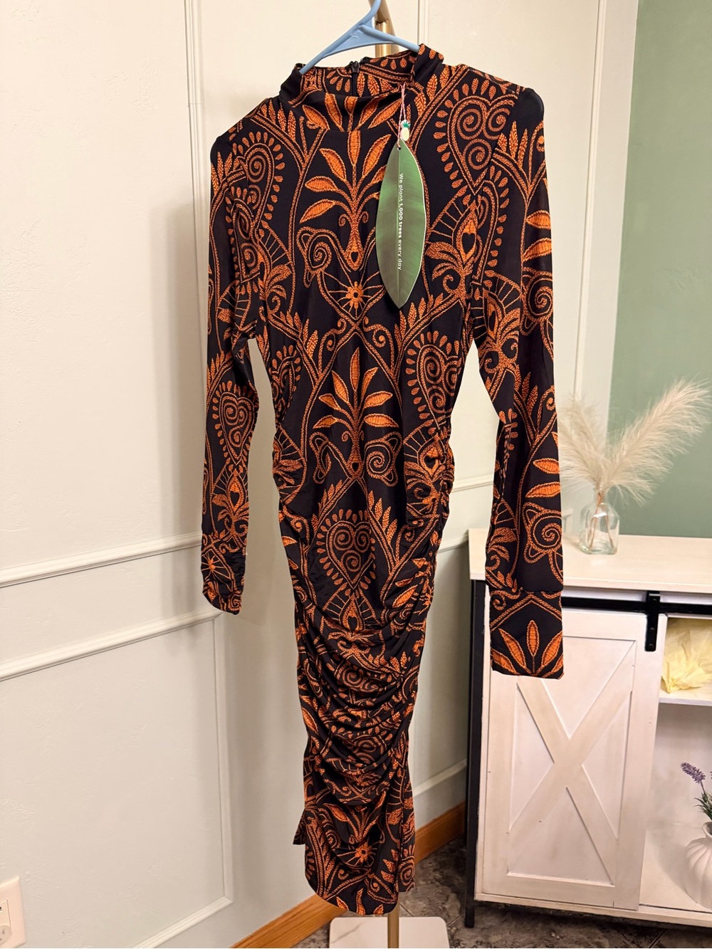 FARM Rio Midi Dress Black Brown Cornely Anika Printed Jersey MSRP $230 - Picture 2 of 4